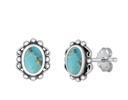 Turquoise inlay (oval) sterling silver earrings