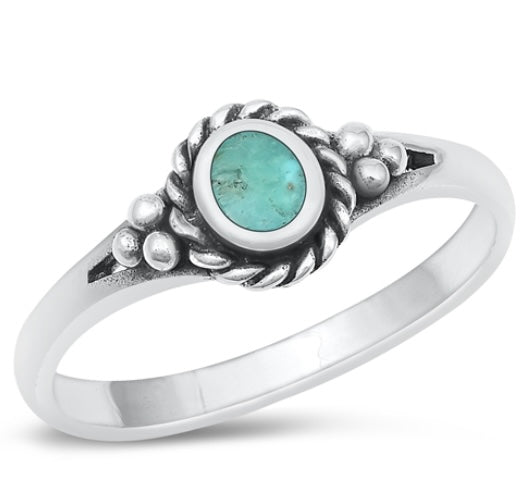 Bali Petite Turquoise Circle .925 Sterling Silver Ring