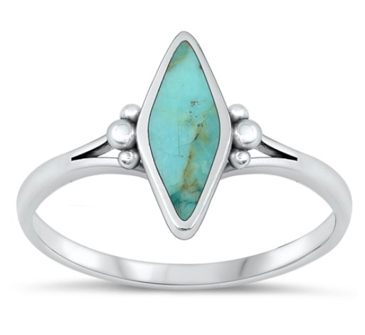 Bali -Large Diamond Shape Turquoise .925 Sterling Silver Ring