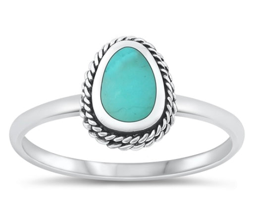 Western - Rope Detail Turquoise .925 Sterling Silver Long