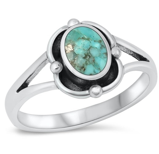 Bali Style - Oval Turquoise Shadow Box .925 Sterling Silver Ring