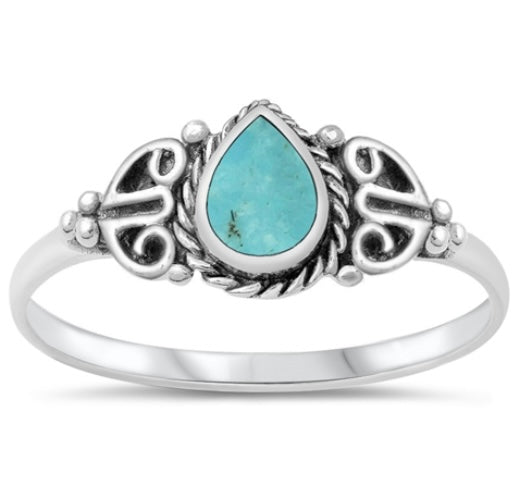 Celtic Style - Turquoise Teardrop .925 Sterling Silver Ring