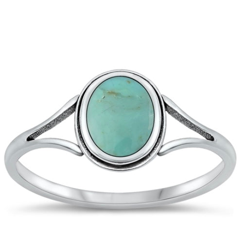 Classic -Split Band Oval Turquoise .925 Sterling Silver Ring