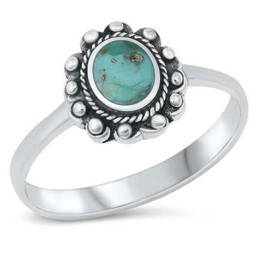Bali style - Round Turquoise .925 Sterling Silver Ring