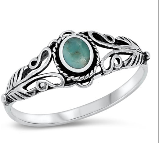 Western - Oval Turquoise Butterfly .925 Sterling Silver