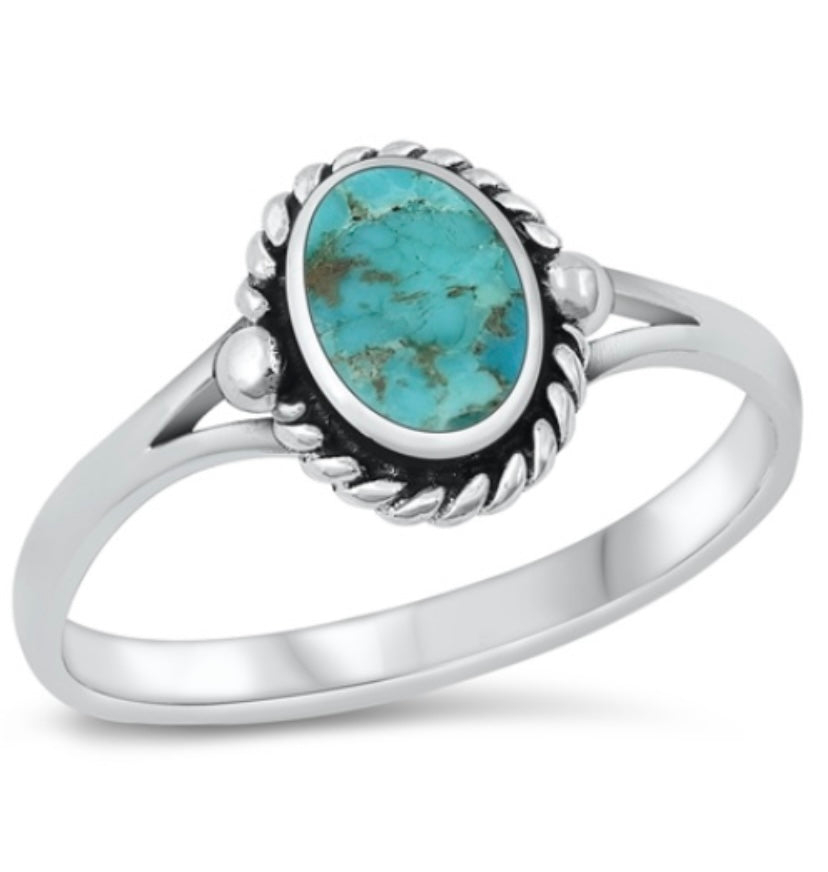 Bali - Split Band Oval Turquoise .925 Sterling Silver Ring